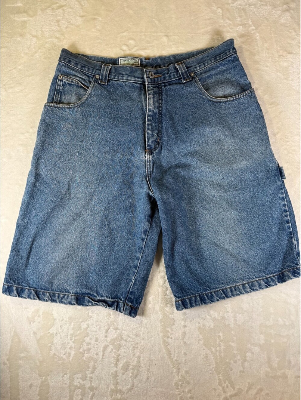 Vintage Guess Jeans Men's Denim Carpenter Jorts Shorts Made in USA ~34 Waist